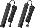10Ft Long Extension Cord, SUPERDANNY Flat Plug Surge Protector Power Strip (Pack of 2) by SUPERDANNY