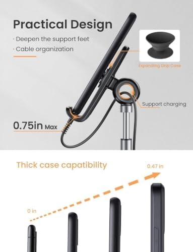 LISEN Cell Phone Stand Adjustable Phone Holer for Desk, Computer Office Desk Accessories for iPhone 16 Holder Women Kitchen Essentials Fits Switch Kindle iPads Tablet 4-10in (Full Black) - Image 3