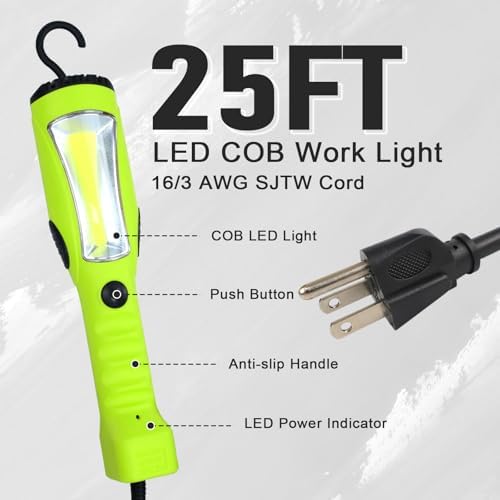 EP 25 Ft LED Work Light, 1200 Lumen COB LED Trouble Light, Green - Image 2
