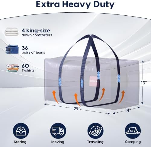 6 Pack Moving Bags Heavy Duty 210GSM with Full-Open Side Zipper, 93L 220lbs Waterproof Foldable Storage Totes for College Dorm Move-In, Moving Boxes Alternative & Home Organization, Blue - Image 2
