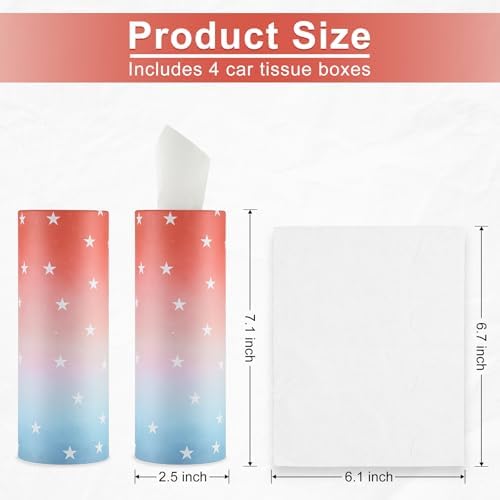 SINGARO Car Tissue Holder, 4 Pack Car Cup Holder Facial Tissues with Travel Tissue Bag, Quick and Convenient Flower Combination Box(4 Canisters/200 Tissues) American Flag - Image 2