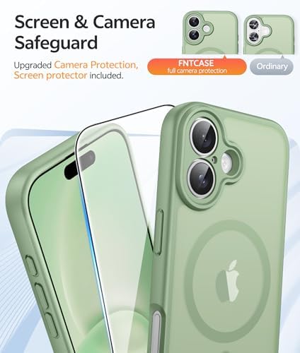 FNTCASE for iPhone 16 Case, Fit for Magsafe, Screen Protector, Light Moss - Image 4
