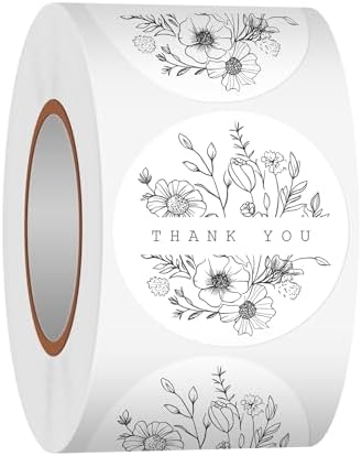 Heyfibro 500 PCS 1.5 Inch Thank You Stickers for Small Business, Baking, Gifts, Envelopes, Weddings (Line Flowers 2) by Heyfibro