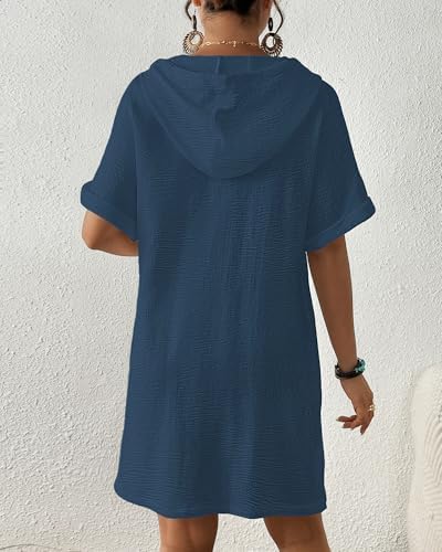 Bsubseach Womens Swimsuit Cover Up Shirt Hooded Beach Dress with Pockets - Image 4