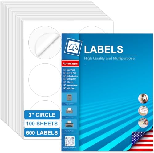 3" Round Labels, Printable for Laser & Inkjet, 600 Labels by Unknown