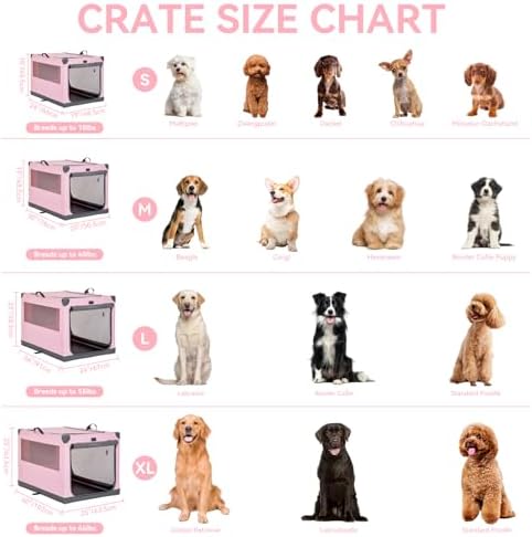 PETSFIT 40" Soft Portable Dog Crate – Patented Spiral Sturdy Frame, Collapsible Travel Kennel for Large Dogs, 3 Mesh Door, Lockable Zippers, Indoor & Car Use Pink - Image 2