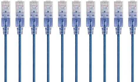 Monoprice Cat6A Ethernet Patch Cable - 10-Pack, Snagless RJ45, 550Mhz, 10G, UTP, Pure Bare Copper Wire, 30AWG, 25 Feet, Blue - SlimRun Series by Monoprice