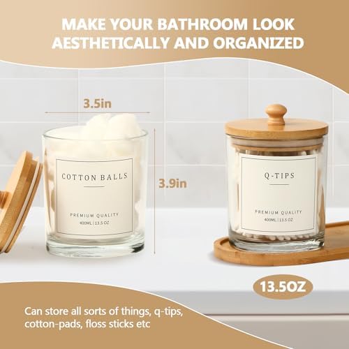 eggs sound 3 Pack Qtip Holder - Bathroom Organizers and Storage, Cotton Round Pad Swab Holder Dispenser Floss Pick Holder with Tray, Glass Apothecary Jars with Lids, Cotton Ball Container - Clear - Image 4