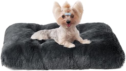 EHEYCIGA Fluffy Dog Crate Bed for Small Dogs, Plush Crate Pad, Dark Grey by EHEYCIGA