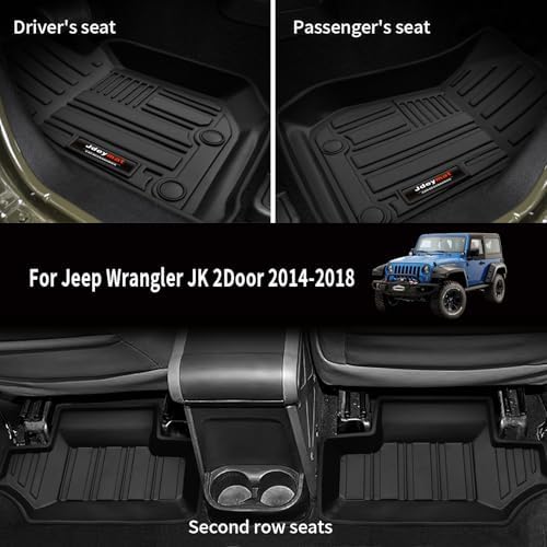 All Weather Floor Mats & Cargo Liner & Backrest Mats for 2007-2018 Jeep Wrangler JK 2 Door Accessories (for 2007-2018 Jeep Wrangler JK 2 Door Full Set) - Image 2