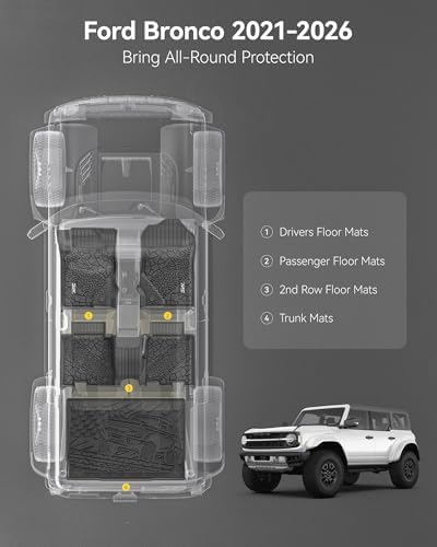 3W Floor Mats & Cargo Liner Fit for 2021-2026 Ford Bronco 4 Door(Not for Sport&Rubberized Floor) - Image 4