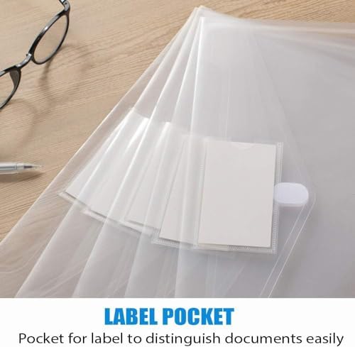 Sooez 50 Pack Plastic Envelopes Poly Envelopes, Clear Document Flie Folders US Letter A4 Size File Envelopes with Label Pocket for School Home Work Office Organization, Clear - Image 6