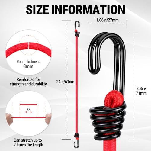 WORKPRO 24" Bungee Cords with Hooks, 4 Pack Heavy Duty Outdoor Bungee Strap - Image 3