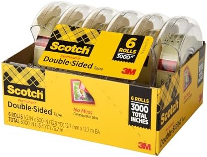 Scotch Permanent Double Sided Tape, Card Making and Holiday Scrapbooking Supplies, Alternative to Gift Wrap Tape for Wrapping Presents, 0.50 in. x 500 in., 6 Rolls with Dispensers - Image 2