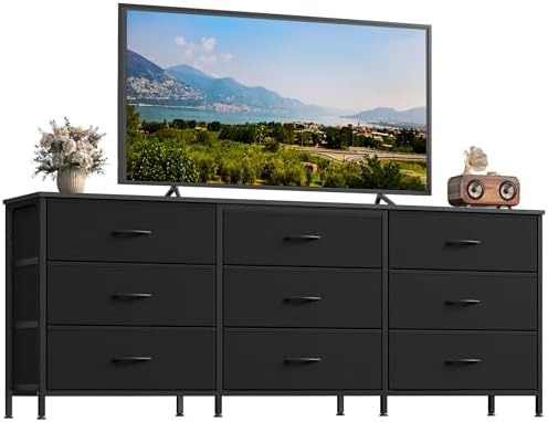 SONGMICS Dresser with 9 Fabric Drawers, TV Stand for TVs Up to 70 Inches by SONGMICSbySONGMICSHOME