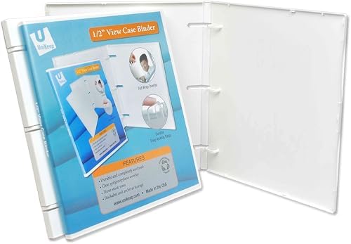 UniKeep 3 Ring View Binder - Binder Case is Fully Enclosed - Available in White, Clear, or Black and in Different Spine Sizes (Box of 36, White, 0.5 Inch) by UniKeep