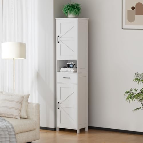 Homhedy 67" H Tall Bathroom Storage Cabinet with Barn Doors and Drawer - Image 6