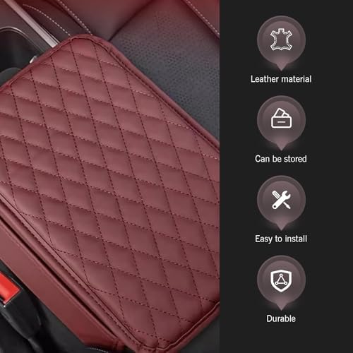 Car Center Console Cover, PU Leather Armrest Box Cushion with 2 Side Storage Bags, 11.81" x 7.87" Car Interior Arm Rest Decor Mat, Universal for Most Cars (Red) - Image 3