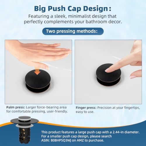 Hibbent Upgraded 3 in 1 Bathroom Sink Drain Strainer, Pop Up Sink Stopper with Big Push Cap, Anti-Clogging Metal Filter Basket,Sink Plug with Hair Catcher for 1.1''~2.36'' Basin, Oil-Rubbed Bronze - Image 6