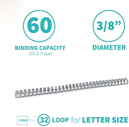 Binditek 100 Pack Double Loop Wire Binding Spines, 3/8Inch Binding Wire for Letter Size, 3:1 Pitch, 60 Sheet Capacity, 32-Loop, Black, for Students and Coworkers - Image 2