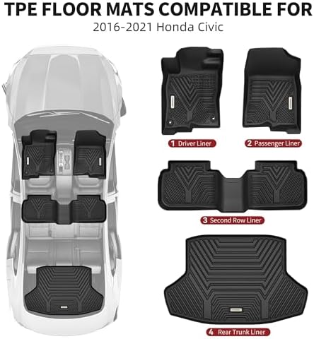 YITAMOTOR Floor Mats & Cargo Mats Fit for 2016-2021 Honda Civic Sedan - Image 2