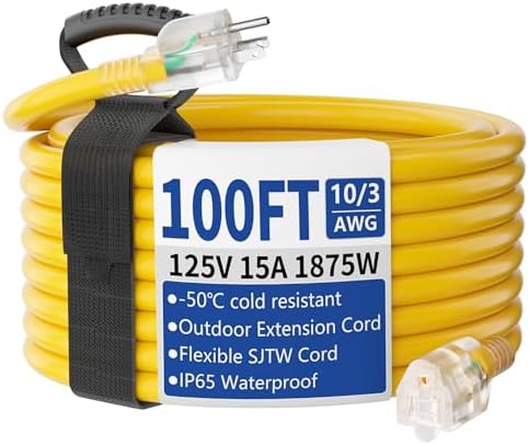 100ft Outdoor/Indoor Extension Cord with Lighted 10 Gauge Yellow by Unknown