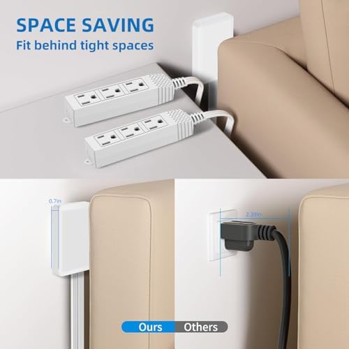 TiFFCOFiO Flat Plug Outlet Strip, 6 Feet Extension Cord 3 Prong, 3 Grounded Outlets with Mounting Holes, 13A/1625W, 16 AWG (Twin Outlets with Cover) - Image 2
