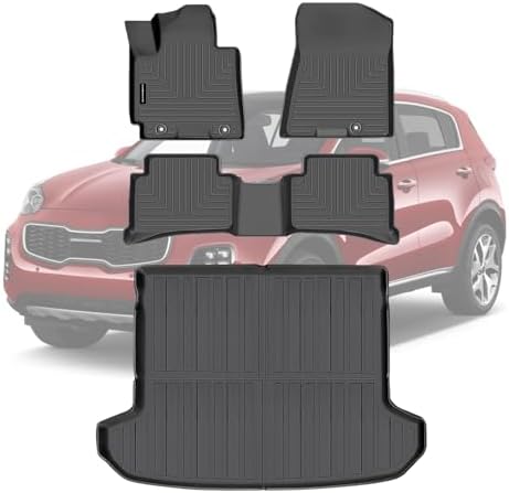 Floor Mats & Trunk Mats for 2017-2022 Kia Sportage (Gas ONLY), TPE All Weather Protection 2 Rows Car Floor Liners Accessories (Cargo Tray in Upper Deck Position) by SANBAN-AXE