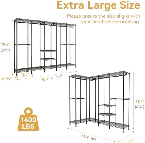 Higeego H5 Heavy Duty Clothes Rack, Black Clothing Rack for Hanging Clothes - Image 4