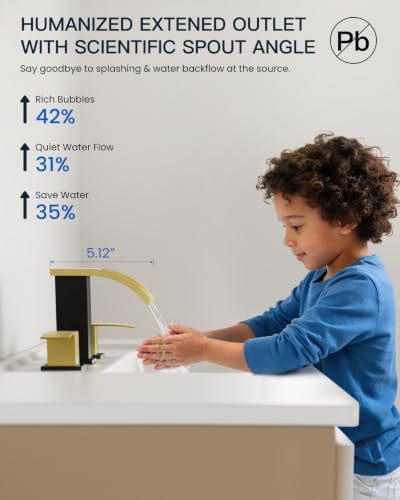 gotonovo Waterfall Bathroom Faucet 3 Hole Square Body,Brushed Gold&Black - Image 4