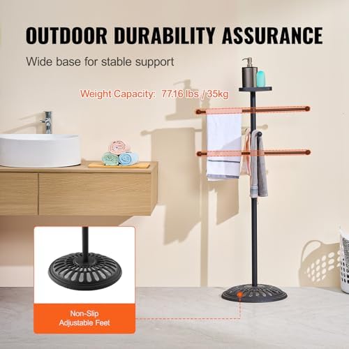 VEVOR Towel Rack, 3 Bars Outdoor Towel Holder with Metal Base, Freestanding Pool Towel Hanger Stand Next to Hot Tub, Outdoor or Indoor Quilt Drying Rack Organizer for Pool, Bathroom, Spa, Black - Image 5
