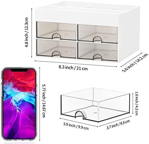 LETURE Desktop Organizer with Drawer, Accessories Stationary Organizer Desk Caddy, Pen/Pencil/Business Card/Sticky Note Tray/Paperclip Holder Storage Box (White) - Image 5