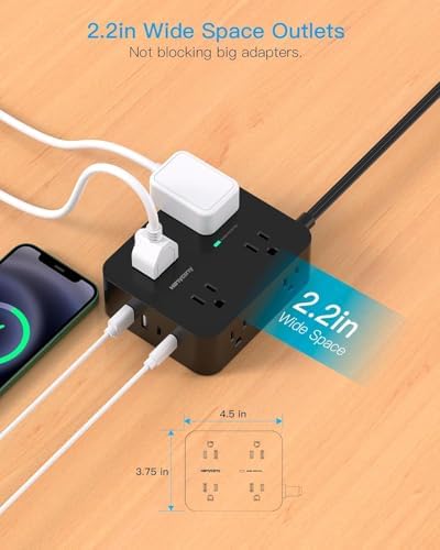Power Strip Surge Protector, 5Ft Flat Extension Cord with Multiple Outlets - Image 5