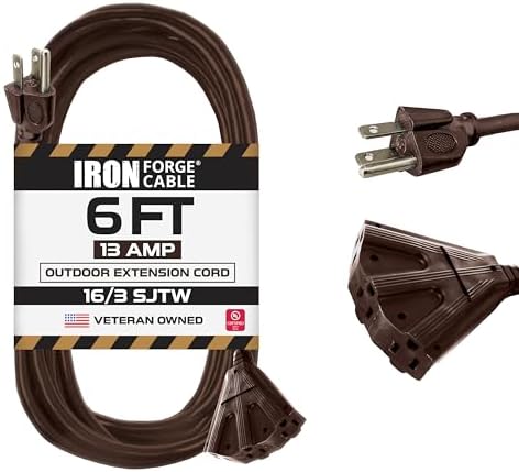 Iron Forge Cable 16 Gauge Brown Extension Cord Multi Outlet, 6 Ft - SJTW by IronForgeCable