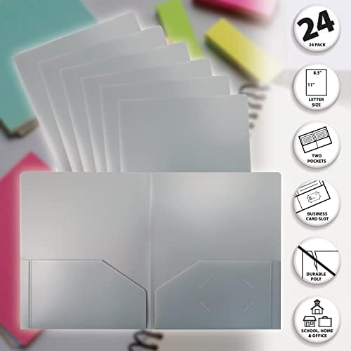 Better Office Products Heavyweight Gray Plastic 2 Pocket Portfolio Folder, Letter Size Poly Folders, 24 Pack, Gray - Image 3