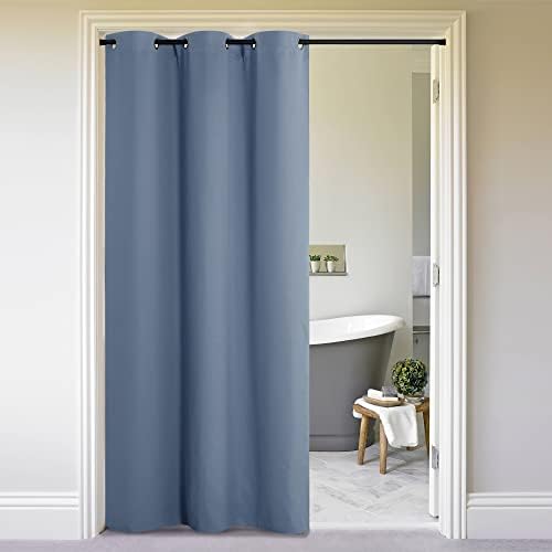 NICETOWN Faux Folding Accordion Doors, Front Door Curtains, Privacy Blackout Cloth Fabric, Living Room Bedroom Divider/Sliding Patio Decor Decoration (1 PCs, 9ft Tall x 5ft Wide, Stone Blue) by NICETOWN