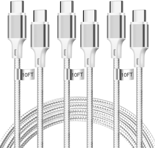 60W USB C to USB C Cable, 3 Pack 10ft Type C Fast Charger Cord (Silver) by CUGUNU