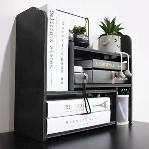 YGYQZ Adjustable Desktop Shelf Organizer, 3-Tier Desk Shelf, Black by YGYQZ