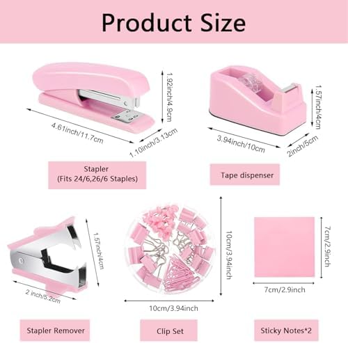 Office Supplies,Pink Desk Accessories,Desk Organizer,Stapler,Tape Dispenser,Folding Phone Stand,Scissors,Notebook,Staple Remover,Staples,Clear Tape,Sticky Notes,Clips,Cool Pen,Bookmark,Ect.22pcs - Image 6