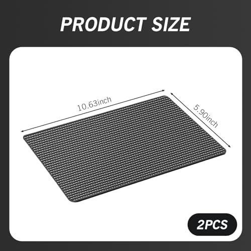 2 PCS Car Dashboard Anti-Slip Mat, 10.62" x 5.9" Grid Pattern High Temperature Resistant Washable Center Console Storage Mat, Double-Sided Self-Adhesive Accessories, for Most Cars (Black) - Image 2