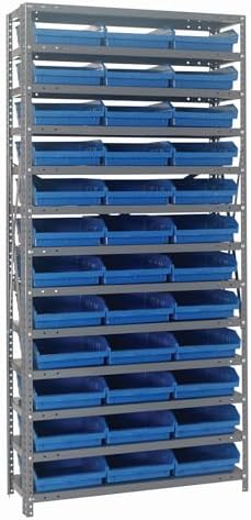 Quantum Storage Systems 1275-109BL Steel Shelving Unit with 4" Shelf Bins, 12" D x 36" W x 75" H, Blue by QuantumStorageSystems
