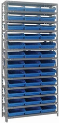 Quantum Storage Systems 1275-109BL Steel Shelving Unit with 4" Shelf Bins, 12" D x 36" W x 75" H, Blue by QuantumStorageSystems