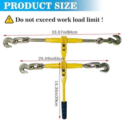 2 Pack 3/8"-1/2"Chain and Binder Kit with 2 Grab Hooks,9200 lbs Working Load Limit,10Ft G80 Chains Load Limit and Adjustable Length,Heavy Duty Ratchet Binders for Truck, Tie Down, Hauling, Towing - Image 7