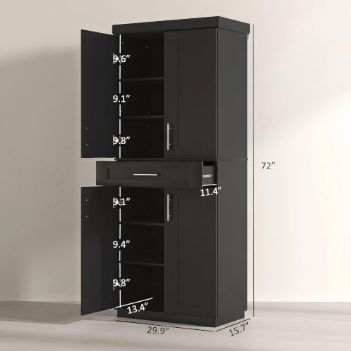 HOMCOM 72" Kitchen Pantry Cabinet Freestanding Storage Cabinet Black - Image 3