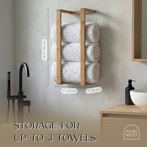 Bamboo Towel Racks - Vertical Wood Towel Rack Bamboo Bathroom Accessories, Storage, Wall Towel Rack for Rolled Towels for Bathroom Furniture, Spa Furniture and Decor (Natural, Medium) - Image 3
