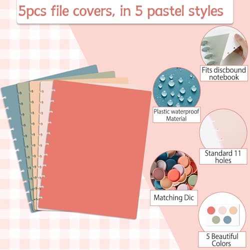 gisgfim 5 Set Discbound Notebook Cover and Disc Set 8.5 x 11.75 inch Inch Poly Cover with Disc Discbound Notebook Accessories for School Office Subject Document (Vintage Color) - Image 3