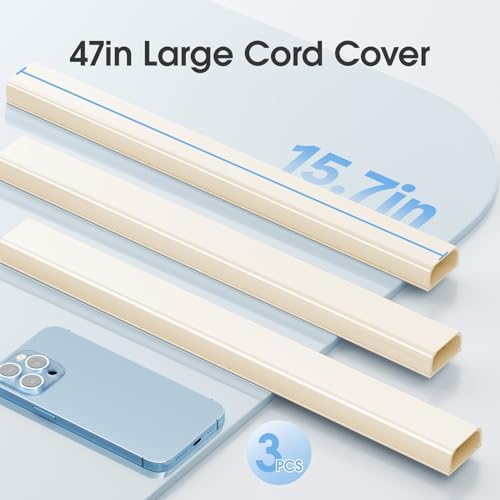 Large Cord Hider - 47in Wire Hiders for TV on Wall, Paintable Cable Hider, X-Large Cable Management Kit, Cord Hiding for Wall, W1.6in H0.8in, Beige - Image 3