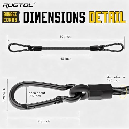 Bungee Cords with Hooks, Upgrade 48 inch Long Heavy Duty Outdoor Bungee Cords with Carabiner Hooks for Camping, 1/3 Inch Black Bungee Rope Elastic Cords with Clips for Tarps Truck Bed Bike Rack - Image 5