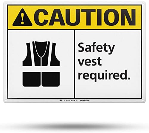 TRADESAFE Caution Safety Vest Required Sign, Aluminum PPE Safety Signs by TRADESAFE