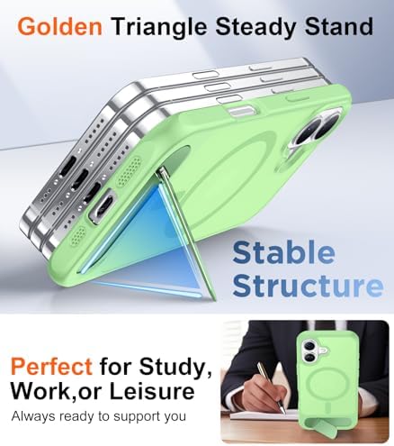 Temdan Designed for iPhone 17 Case, [Built-in Invisible Kickstand][Compatible with MagSafe][Military Grade Shockproof] Slim Translucent Matte Phone Case 6.3 inch (Light Green) - Image 5